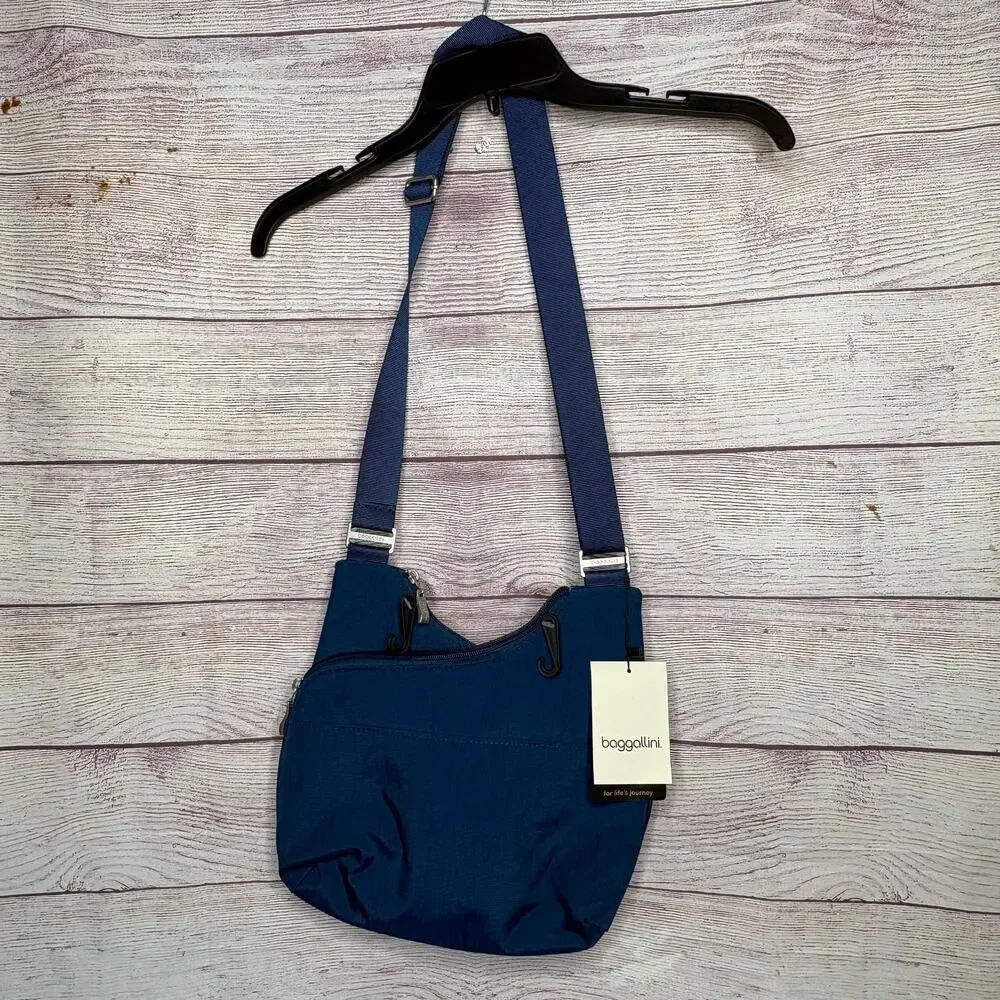 Baggallini Blue Crossover Crossbody Lightweight Pocket Zipper Travel Bag New